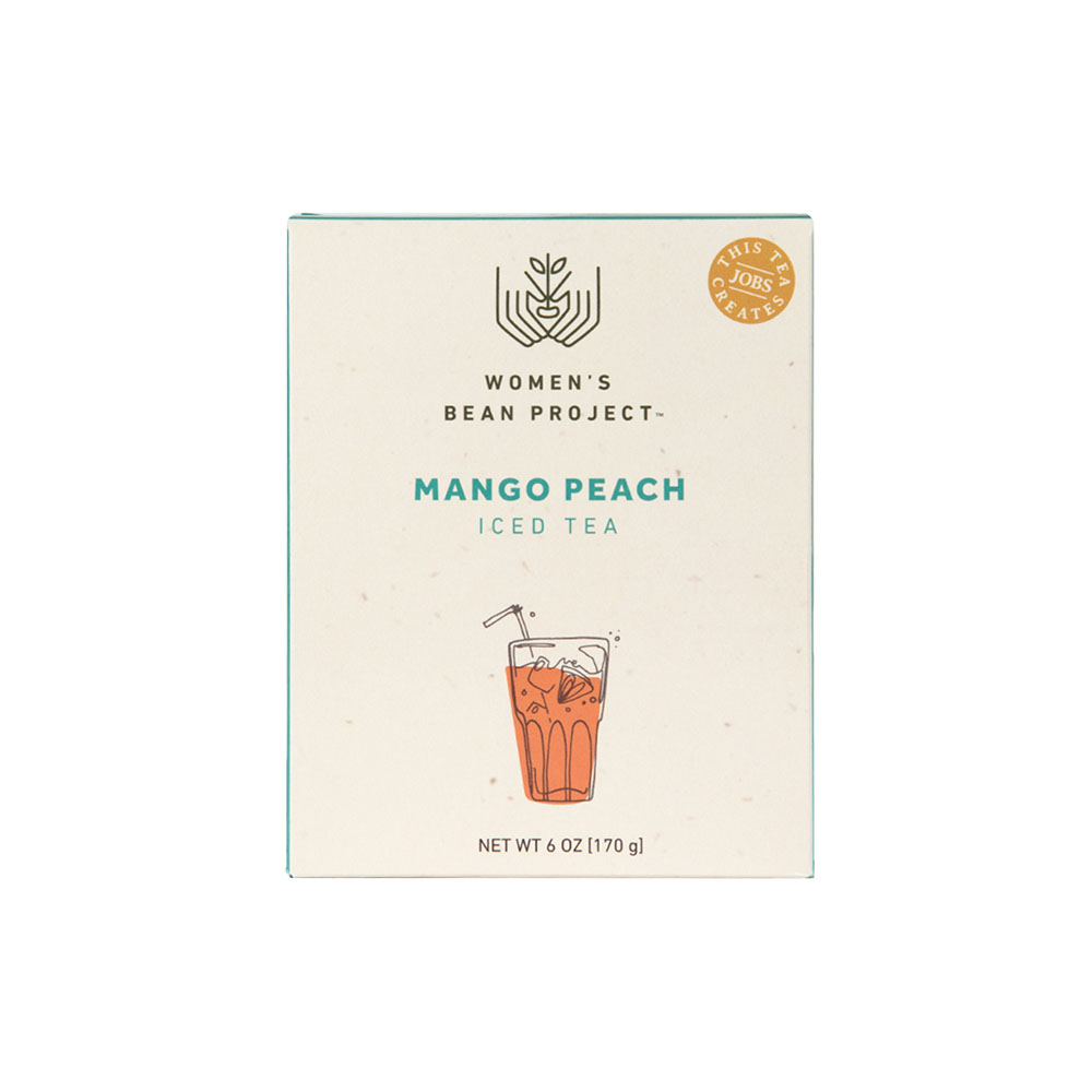 Women's Bean Project Mango Peach Iced tea mix in a recyclable package with an image of iced tea on the front