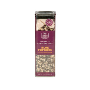 Women's Bean Project Blue popcorn with caramel seasoning in a clear package