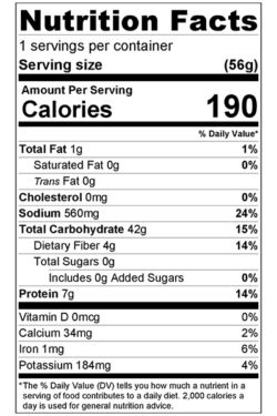 Women's Bean Project Cilantro Lime rice with black beans nutrition label