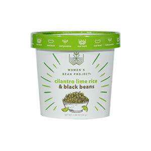 Women's Bean Project Cilantro Lime rice with black beans in a recyclable single use package with a green lid