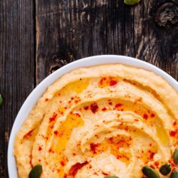 A bowl of lentil hummus.